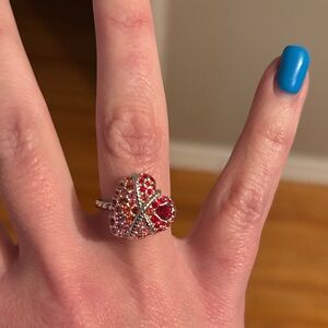 Swarovski Red and Silver Heart Ring